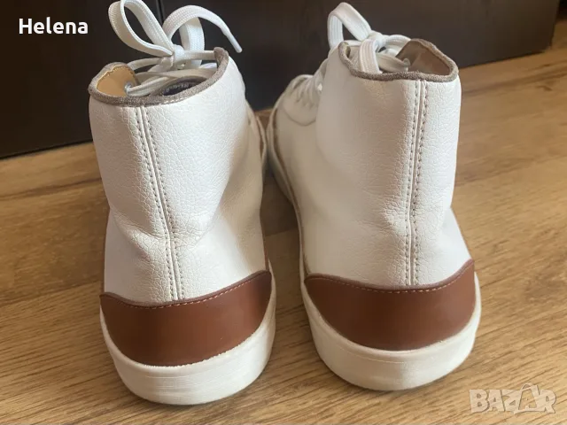 Мъжки високи кецове Zara бели с кафяв Кант размер 44, снимка 6 - Кецове - 56114547