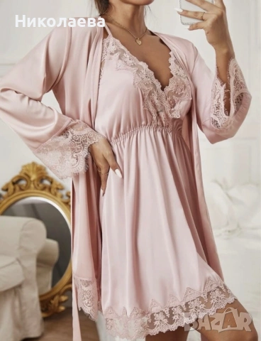 Комплект нощница и халат сатен М размер , снимка 3 - Бельо - 53112370