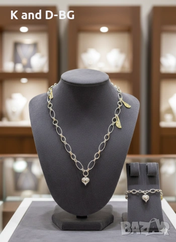 Сребърен комплект! Колие и гривна проба 925 , снимка 5 - Колиета, медальони, синджири - 53522368