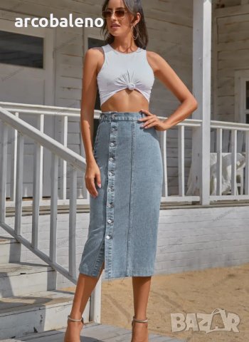 Неправилна дамска дънкова пола с висока талия, 3цвята , снимка 8 - Поли - 41932562