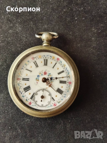 Швейцарски джобен часовник 1900г. с посребрени капаци - с ключе - ПЕРФЕКТЕН - ПРОМОЦИЯ, снимка 2 - Джобни - 48835833