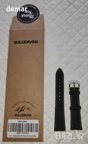 Черна гумена каишка за часовник ZULUDIVER Mayday Sailcloth, 20 мм, снимка 8 - Водни спортове - 44511315