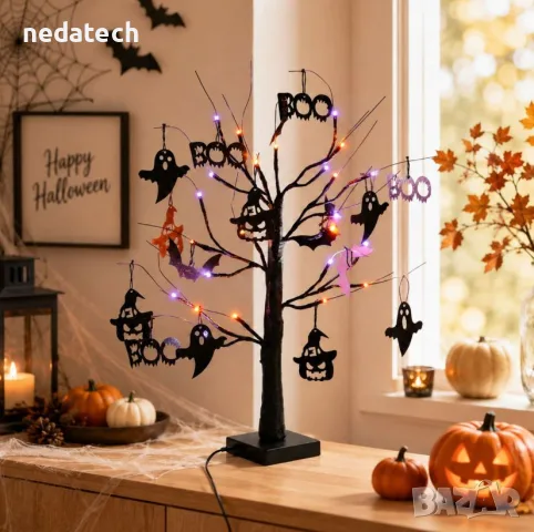 Halloween страховито дърво с LED осветление – 60 cm, снимка 2 - Декорация за дома - 56198508