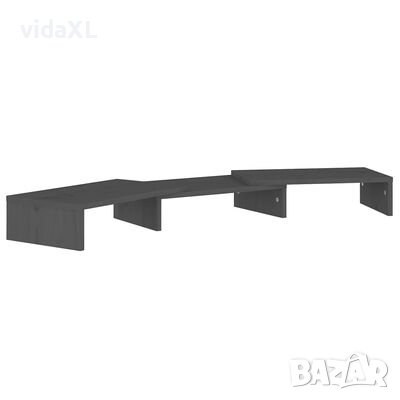 vidaXL Поставка за монитор, сива, 80x24x10,5 см, бор масив（SKU:813941, снимка 1