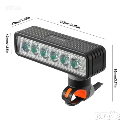 2 в 1 Предна LED светлина JOHORSE с вграден клаксон (500Lum / 120dB), снимка 4 - Аксесоари за велосипеди - 53724280