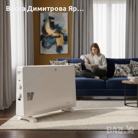 Конвекторен отоплител Rosberg – 2500W, 3 степени, с вентилатор, защита от прегряване (бял или черен)