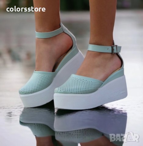 Сандали на платформа - мента кожа с бяло ходило - SM150