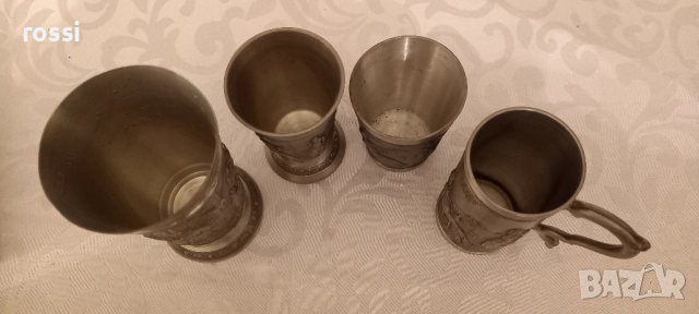 Vintage. Нови! Немски калаени чаши за вино, ракия серия Lindenwirthin, чаша, снимка 5 - Антикварни и старинни предмети - 43171627