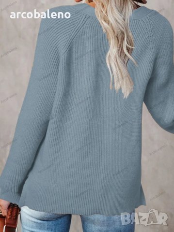 Дамски ежедневен моден плетен пуловер с V-образно деколте, 5цвята - 023, снимка 11 - Блузи с дълъг ръкав и пуловери - 39728807