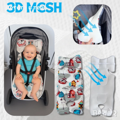 Постелка супер против изпотяване с 3д меш Коли, снимка 1