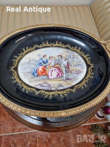 Уникално голямо антикварно порцеланово плато с бронзови орнаменти , снимка 7 - Декорация за дома - 51041286