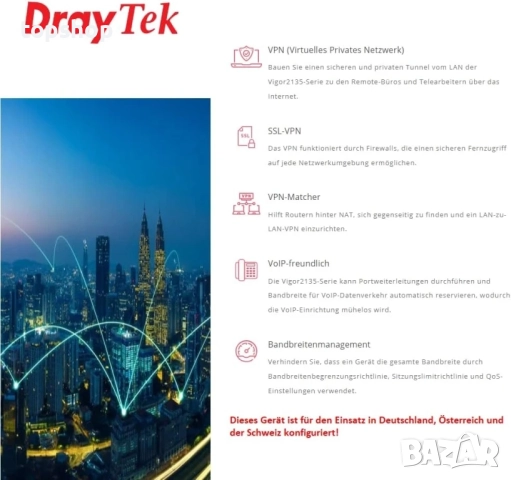 ЧИСТО НОВ Професионален Хардуерен NAT рутер DrayTek Vigor 2135FVAC 2135 Серия / Series, снимка 5 - Рутери - 51628756