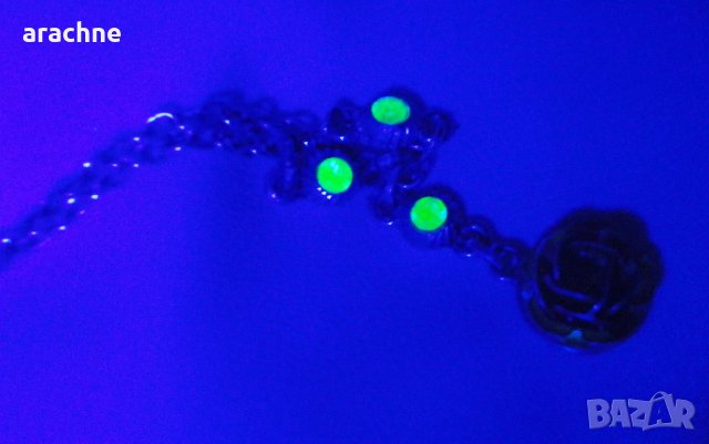 Американско сребърно колие с ураново стъкло на Fenton art glass, снимка 2 - Колиета, медальони, синджири - 40225381