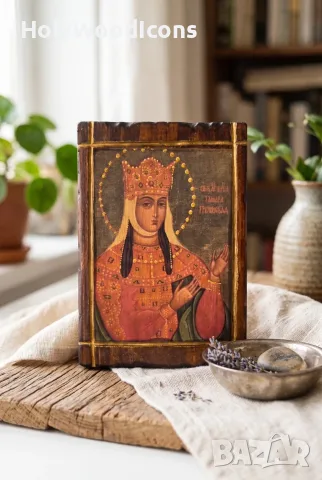 Дървена икона Света Тамара (Царица Грузинска) – Ръчна изработка, снимка 11 - Икони - 56127070