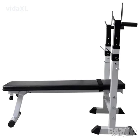 vidaXL Комплект лежанка със стойка за лост, щанга и дъмбели, 60,5 кг, снимка 2 - Спортна екипировка - 56146395