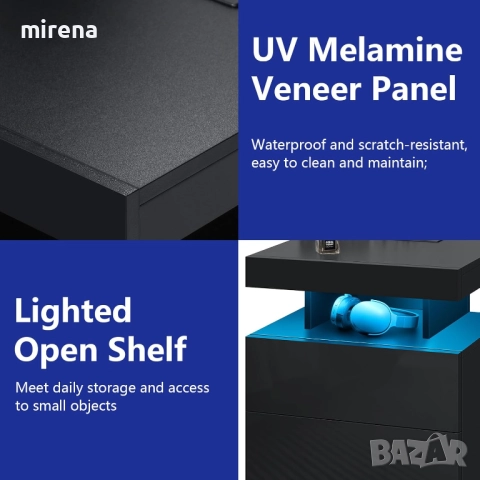 Нощно шкафче лед LED 2 контакта, 2 USB портове, модерно нощно шкафче, снимка 3 - Шкафове - 52240487