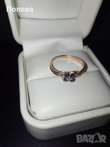 Розово злато с диаманти и сапфири/златен пръстен/, снимка 3 - Пръстени - 35855092