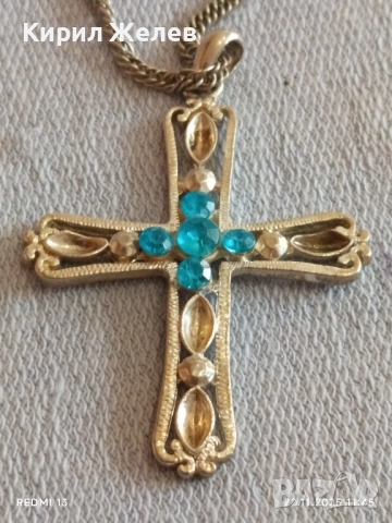 СРЕБРИСТ ГЕРДАН с КРЪСТ и ИНКРУСТИРАНИ СИНИ КАМЪНИ ТЮРКОАЗ ТОПАЗ 52231, снимка 4 - Колиета, медальони, синджири - 52501130