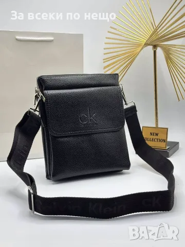 Calvin Klein Елегантна Черна Кожена Мъжка Чанта С Прегради И Регулируема Презрамка Код SEM-790