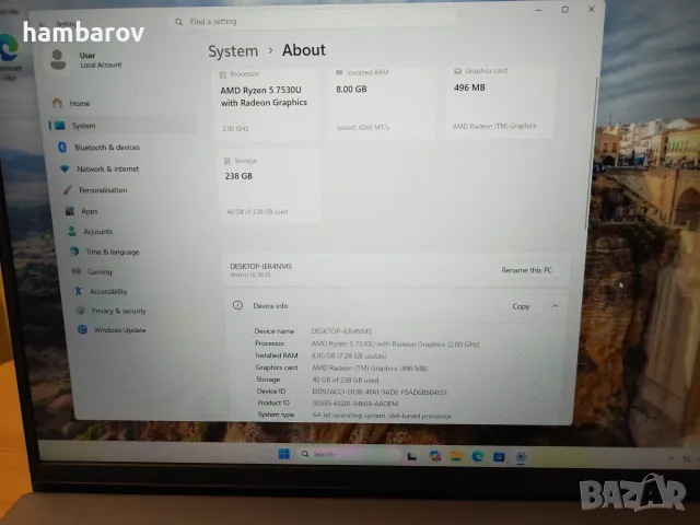 Мощен лаптоп Dell Vostro 16-5635 с 6-ядрен Ryzen 5-7530U и 16'' FullHD, 8GB DDR4/256GB SSD, 54Wh W11, снимка 7 - Лаптопи за работа - 55946905
