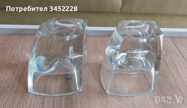 свещници стъклени два броя отлични , снимка 3 - Декорация за дома - 51392816