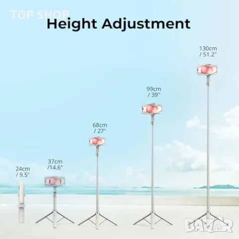 Нов Селфи стик и статив за телефон 51", завъртане на 360°, дистанционно, снимка 8 - Чанти, стативи, аксесоари - 49520550