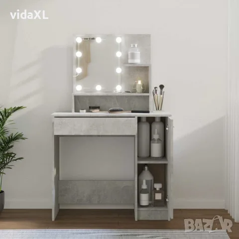 vidaXL Тоалетка с LED, бетонно сива, 86,5x35x136 см, снимка 2 - Маси - 56147807