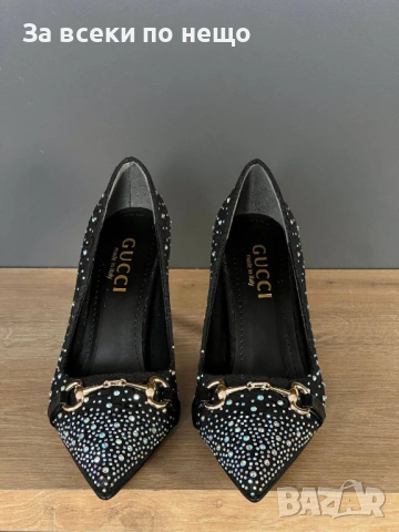 Gucci Дамски Обувки С Кристали И Метален Ток Гучи - 2 Цвята Код E1282, снимка 7 - Дамски обувки на ток - 53756335