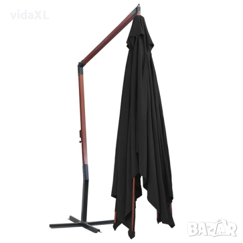 vidaXL Окачен чадър с дървен прът, 400x300 см, черен（SKU:47122）, снимка 2 - Градински мебели, декорация  - 52563712
