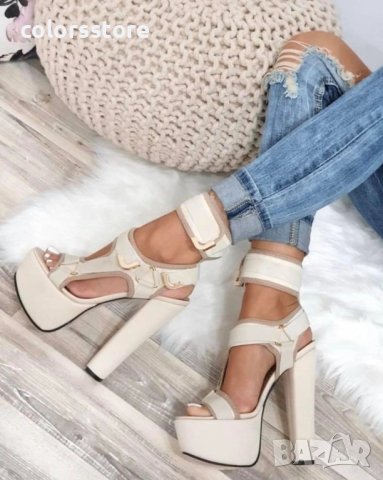 Сандали на ток - бежови - s56
