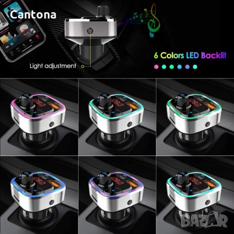 Bluetooth 5.0 FM трансмитер, QC3.0, MP3 плейър, Hands Free, 2 USB порта, RGB LED подсветка, слот за , снимка 4 - Аксесоари и консумативи - 36007850