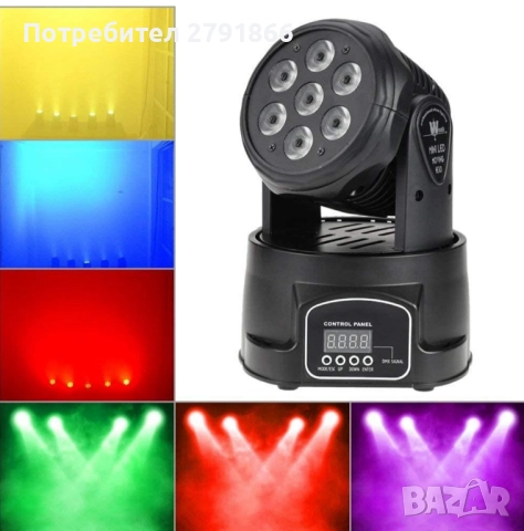Флаш LED движеща се глава парти проектор 7x10w rgbw, снимка 14 - Ресийвъри, усилватели, смесителни пултове - 52344878