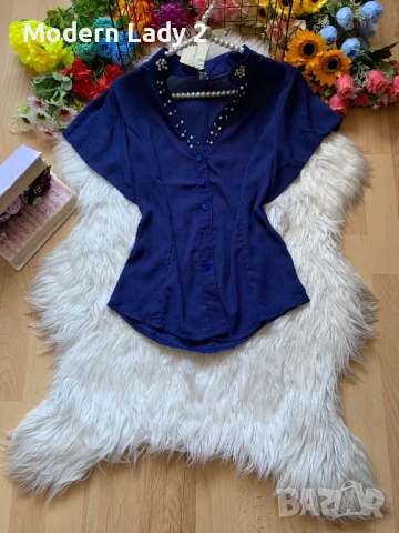 Турско синя риза с перли, снимка 1