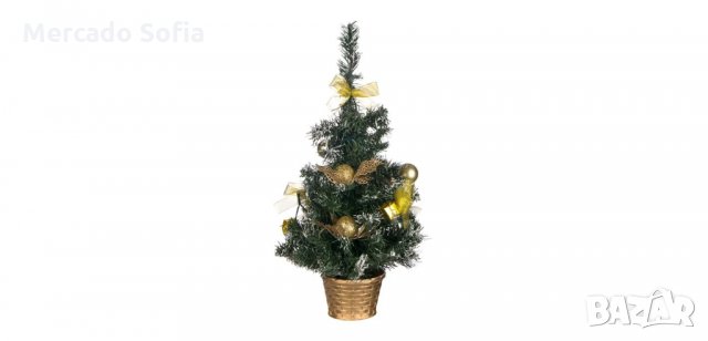 Коледна декоративна елха - саксия, Златни топки,20 Led светлини 