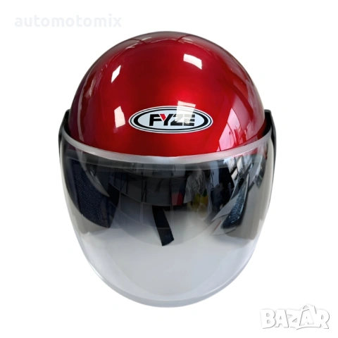 КАСКА ЗА МОТОР, ОТВОРЕНА КАСКА БЕЗ БРАДА ЗА СКУТЕР, ЧЕРВЕН ГЛАНЦ - 2415