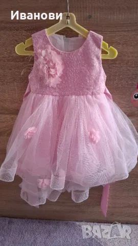 Кокетна, розова рокля за момиченце на 1 година, снимка 3 - Бебешки рокли - 49894491