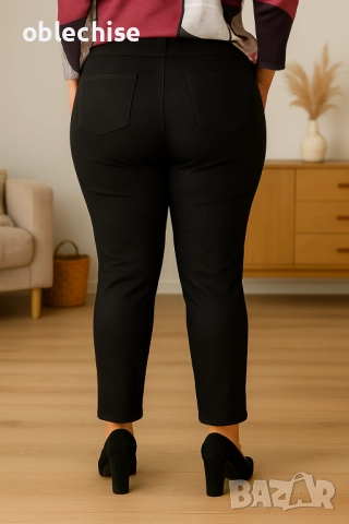 Черен бляскав клин панталон /макси размери/, снимка 2 - Панталони - 51697541