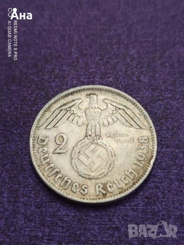 2 Марки 1938 г сребро Трети Райх , снимка 1 - Нумизматика и бонистика - 41540556