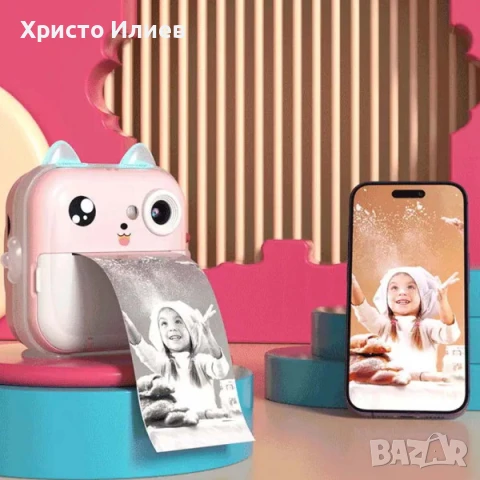 Детски Фотоапарат за моментни снимки за деца Мини термопринтер Син Розов светещи уши, снимка 11 - Фотоапарати - 50483840