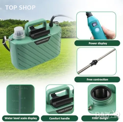 Нова Преносима градинска пръскачка 5L с три накрайника и презрамка USB, снимка 4 - Градински инструменти - 49956905