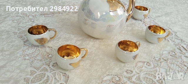 Комплект за ликьор седеф и позлата Императорски порцелан Франция, снимка 2 - Антикварни и старинни предмети - 53441719