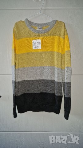 8-9г 134см Блуза с дълъг ръкав тип плетиво жълто сиво райе нова, с етикет