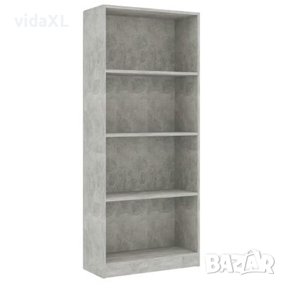 vidaXL 4-етажна библиотека, бетонно сива, 60x24x142 см, ПДЧ（SKU:800877, снимка 1