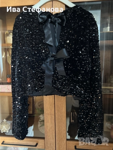 Ново парти коктейлно официално болеро наметка черни  пайети ., снимка 2 - Сака - 52465431
