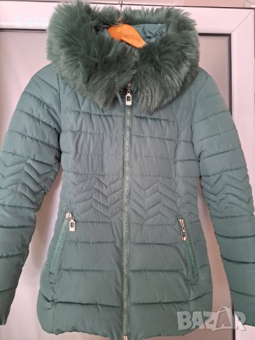 Зелено ефектно зимно яке с богата качулка/яка, снимка 4 - Якета - 39017529