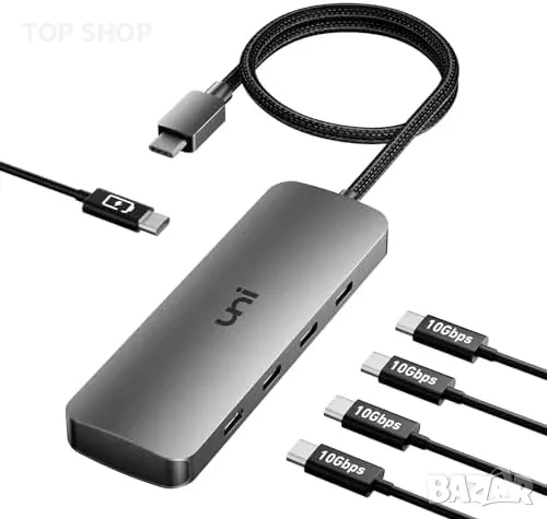 Нов USB-C хъб 10Gbps с 4 порта и 100W захранване за MacBook, iPad, снимка 1 - Друга електроника - 49451192