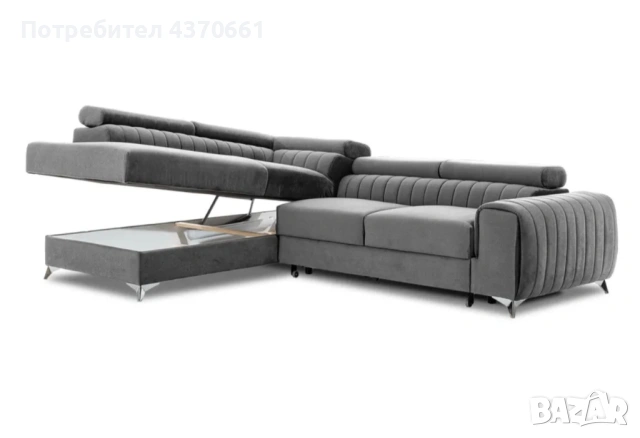 Ъглов Диван разтегателен с ракла - ляв ъгъл, сив, снимка 5 - Дивани и мека мебел - 52964258