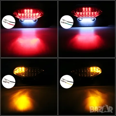 LED стоп 3 в 1 за мотоциклет с мигачи и осветление за номер, снимка 5 - Аксесоари и консумативи - 55866042