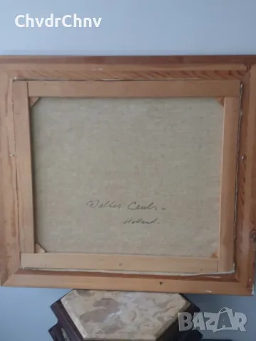 Ceuls 74х67см/стара картина масло върху платно/натюрморт-стая-камина/дървена рамка, снимка 7 - Картини - 49183872