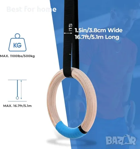 Дървени гимнастически халки LIFERUN, снимка 3 - Фитнес уреди - 50219577